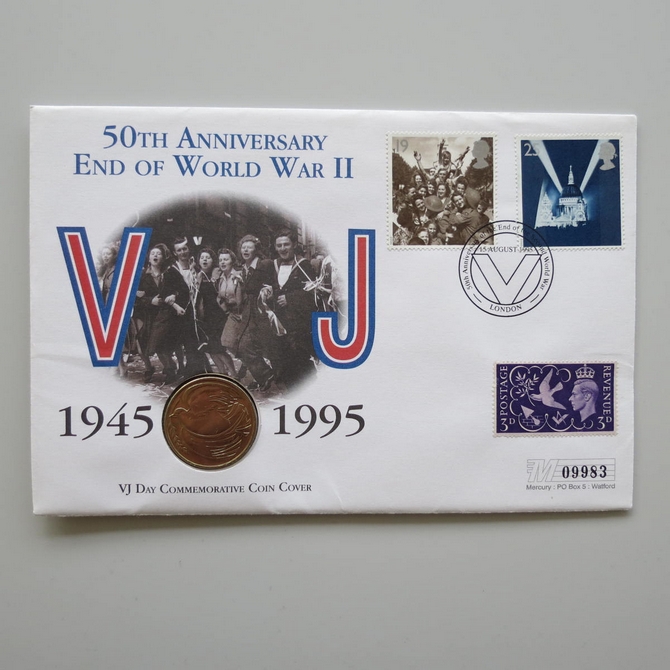 1995 VJ Day 50th Anniversary End of WWII 2 Pounds Coin Cover - Mercury First Day Cover