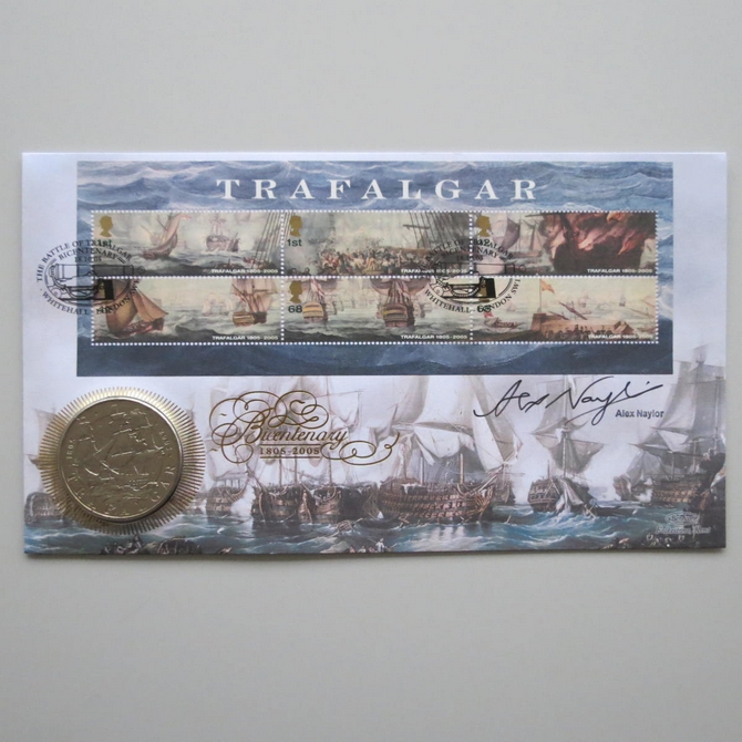 2005 Battle of Trafalgar Bicentenary 5 Pounds Coin Cover - Benham First Day Cover Signed