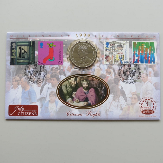 1999 Millennium Countdown Citizens Gibraltar 1 Crown Coin Cover - Benham First Day Cover