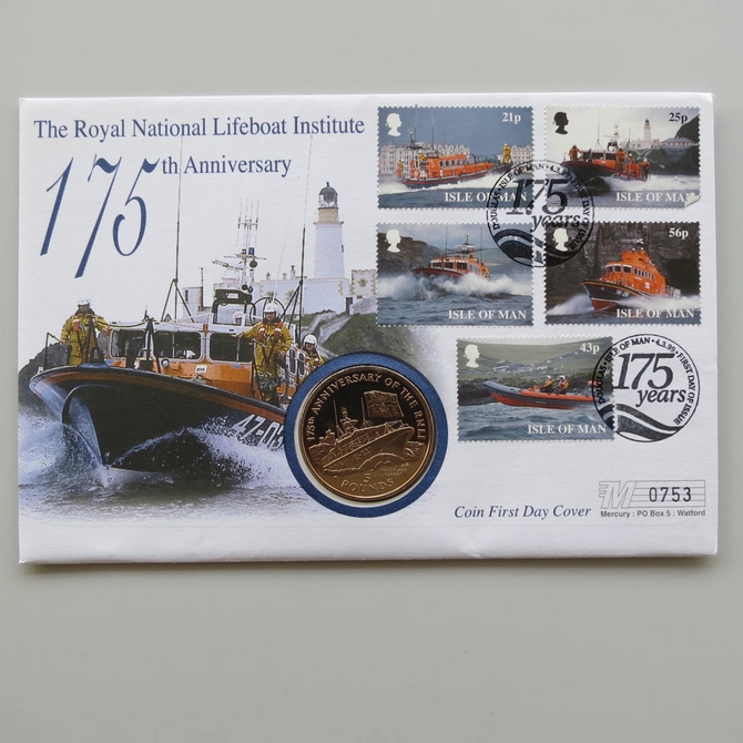 1999 RNLI 175th Anniversary 5 Pounds Coin Cover - Isle of Man First Day Covers