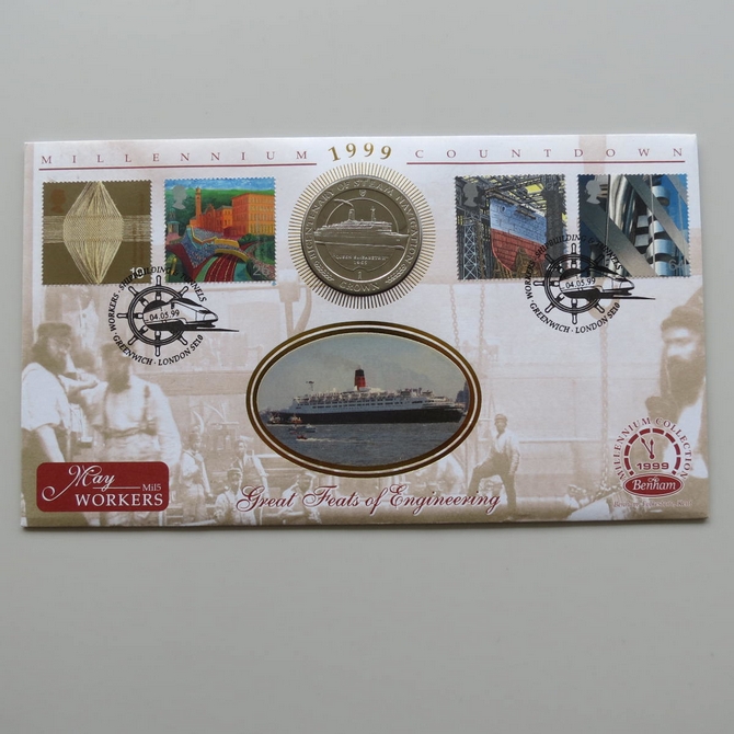 1999 Millennium Countdown Workers 1 Crown Coin Cover - Benham First Day Cover