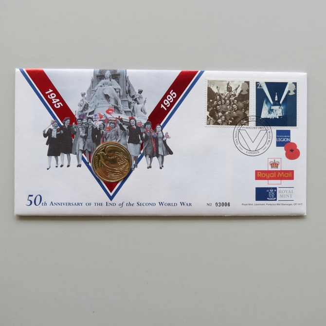 1995 50th Anniversary End of World War II 2 Pounds Coin Cover - Royal Mail First Day Covers