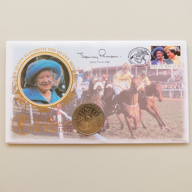 1998 Queen Elizabeth Passion For Horse Racing Crown Coin Cover - Benham First Day Cover - Signed