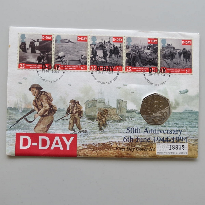 1994 50th Anniversary D-Day 50p Pence Coin Cover - UK PNC First Day Covers