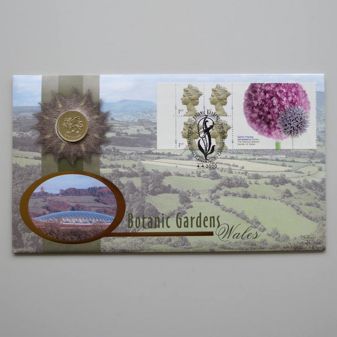 2000 Botanic Gardens Wales 1 Pound Coin Cover - Benham First Day Cover