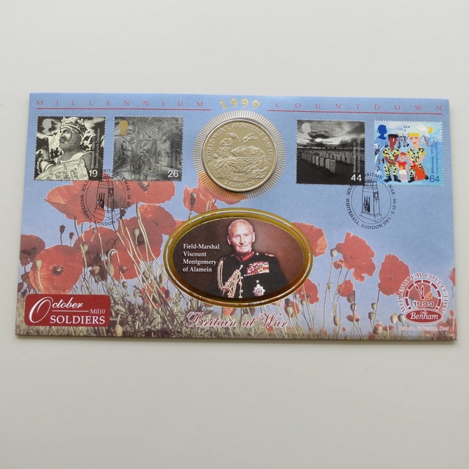 1999 Millennium Countdown Soldiers Isle of Man 1 Crown Coin Cover - Benham First Day Cover