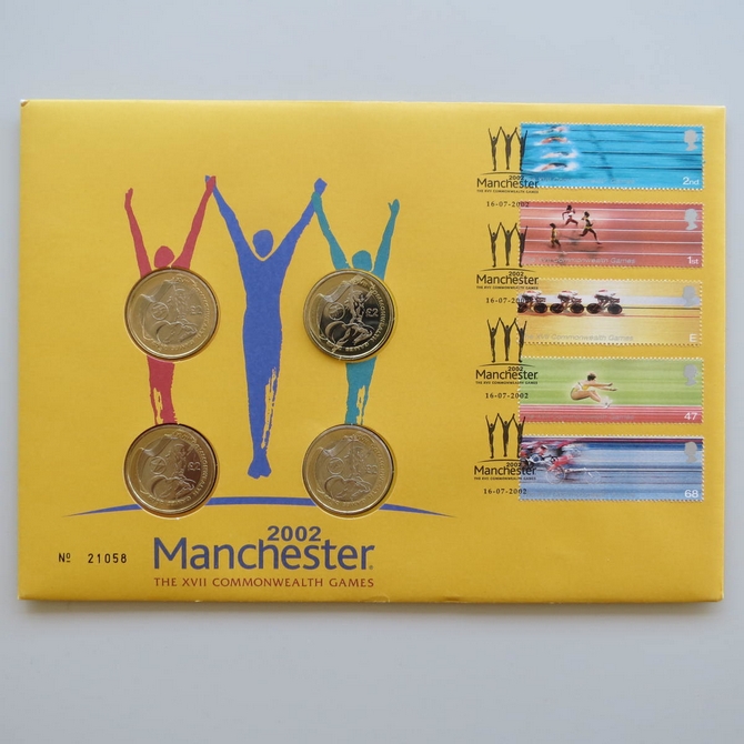 2002 Manchester Commonwealth Games 4x 2 Pounds Coin Cover - Royal Mail First Day Covers