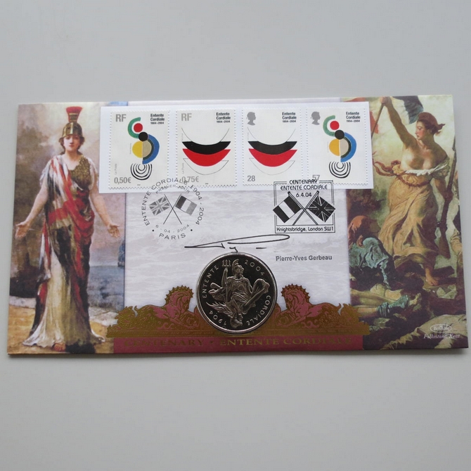 2004 Entente Cordiale Centenary 5 Pounds Coin Cover - Benham First Day Cover