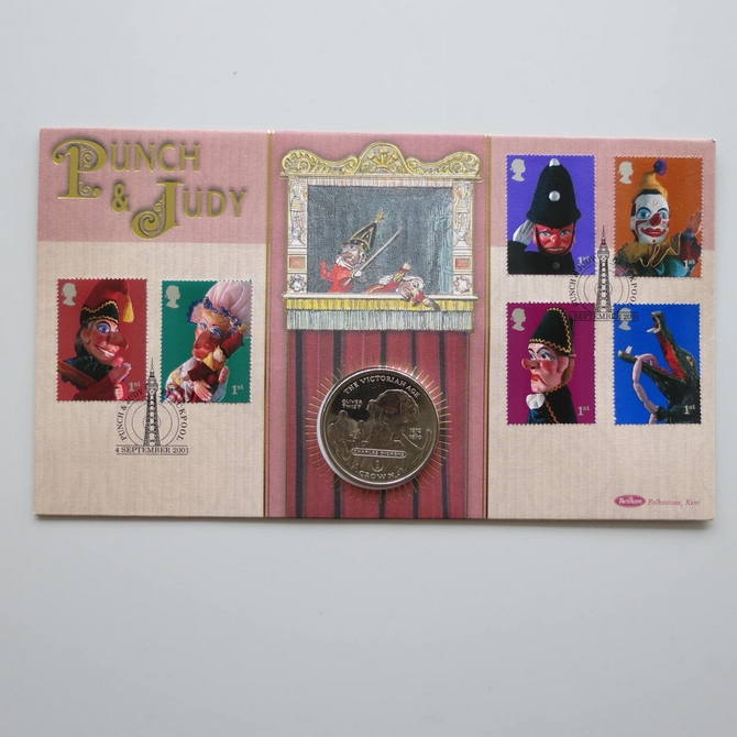2001 Punch & Judy Gibraltar 1 Crown Coin Cover - Benham First Day Cover