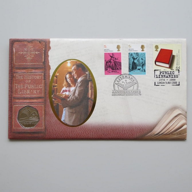 2000 Public Libraries 150th Anniversary 50p Pence Coin Cover - Benham First Day Cover