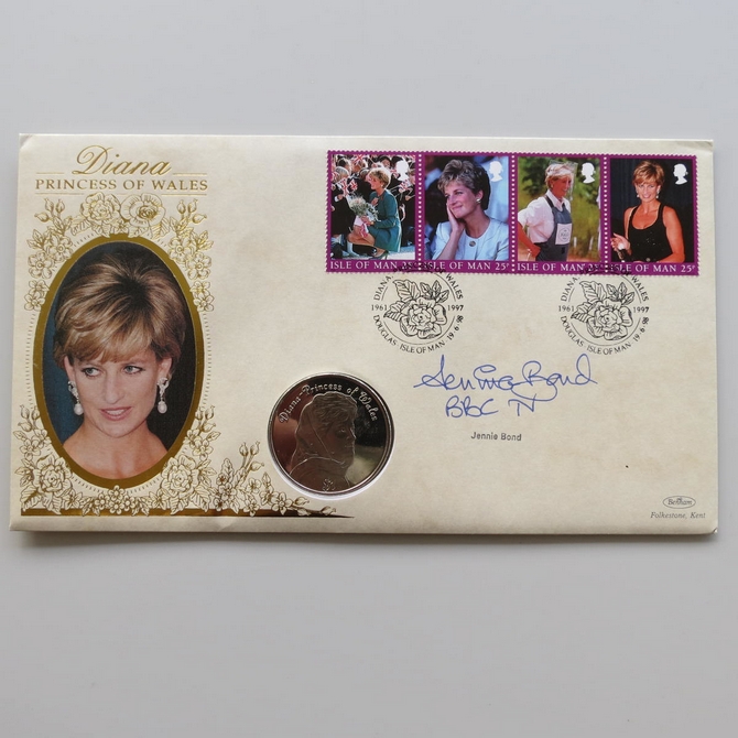 1998 Diana Princess of Wales 1 Dollar Isle of Man Coin Cover - Benham First Day Cover - Signed