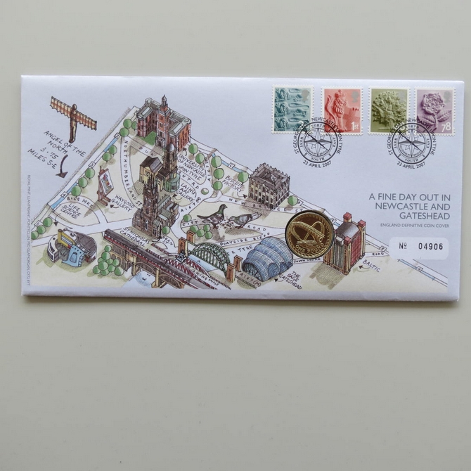 2007 Newcastle & Gateshead St George's Day 1 Pounds Coin Cover - Royal Mail First Day Cover