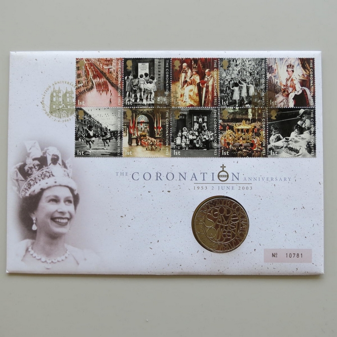 2003 The 50th Coronation Anniversary 5 Pounds Coin Cover - Royal Mail First Day Cover