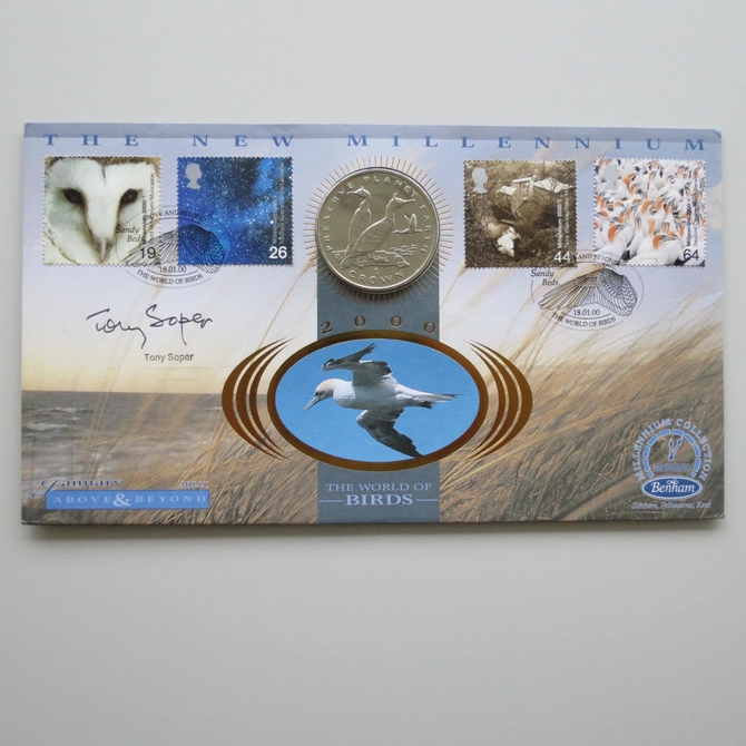 2000 The New Millennium Above & Beyond 1 Crown Coin Cover - Benham First Day Cover Signed