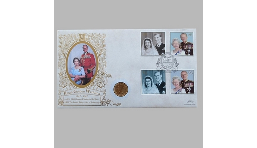 1997 Royal Golden Wedding Anniversary 1958 Gold Sovereign Coin Cover - Benham Covers