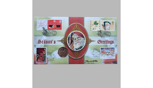 2000 Christmas Greetings IOM 50p Pence Coin Cover - Benham First Day Cover - Signed