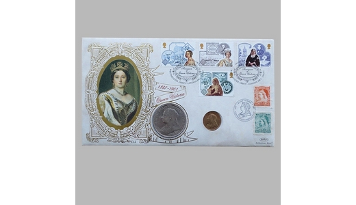 1997 Queen Victoria 1897 Silver Crown and Gold Sovereign Coin Cover - Benham First Day Cover