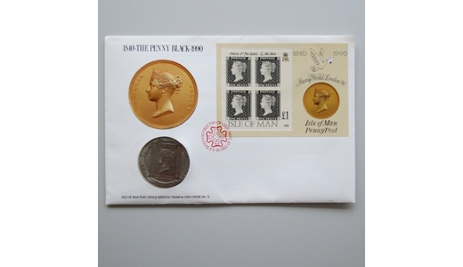 1990 The Penny Black Stamp One Crown Coin Cover - Isle of Man First Day Covers