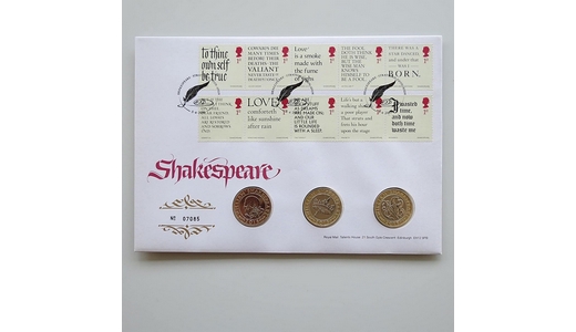 2016 Shakespeare 400th Anniversary 3x 2 Pounds Coin Cover - Royal Mail First Day Cover