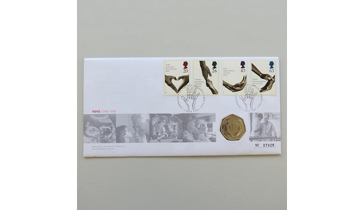 1998 NHS 50th Anniversary 50p Pence Coin Cover - Royal Mail First Day Covers