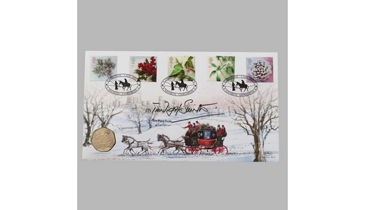 2002 Scrooge Christmas Carol 50p Pence Coin Cover - Benham First Day Cover Signed