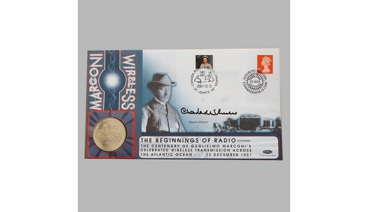 2001 Marconi Radio Transmission Centenary Crown Coin First Day Cover - Benham FDC Signed by Charles Wheeler