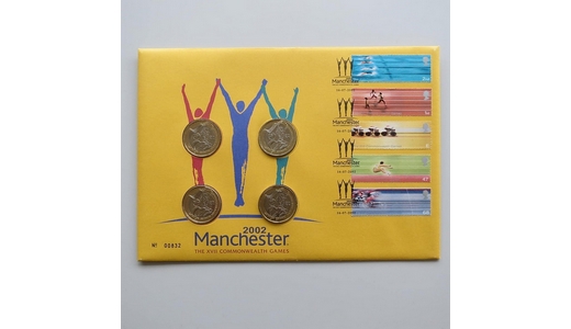 2002 Manchester Commonwealth Games 4x 2 Pounds Coin Cover - Royal Mail First Day Covers