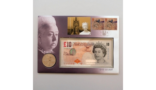 2001 Queen Victoria 10 Pounds Banknote 5 Pounds Coin Cover - Royal Mail First Day Cover