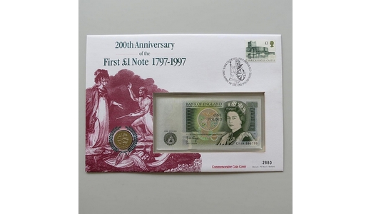 1997 First One Pound Note 200th Anniversary 1 Pound Banknote Coin Cover - First Day Cover