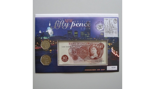 1997 The New British 50p Pence Coins 10 Shillings Banknote Coin Cover - UK First Day Covers