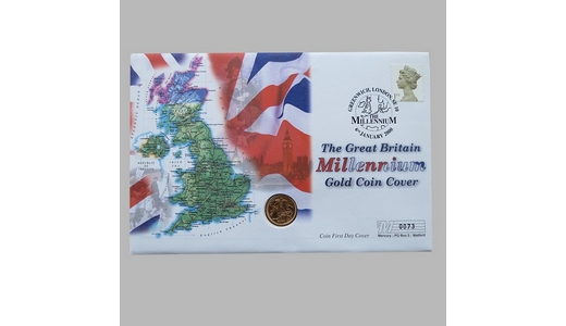 2000 Great Britain Millennium 22ct Gold Half Sovereign Coin Cover - First Day Cover Mercury