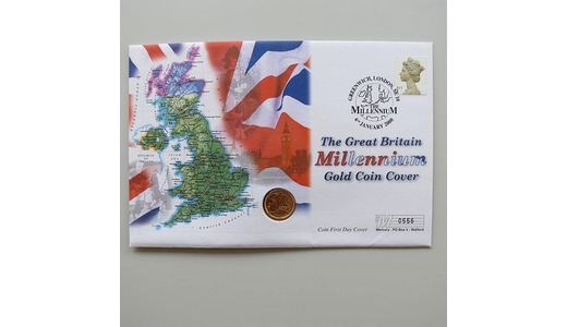 2000 Great Britain Millennium 22ct Gold Half Sovereign Coin Cover - First Day Cover Mercury