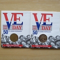 1995 VE Day 50th Anniversary 2 Pounds Coin Cover Set - Isle of Man First Day Cover