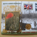 1998 80th Anniversary WWI Remembered 1914 Gold Sovereign Coin Cover - Benham Covers