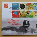 2010 London 2012 Olympics The Games Spring To Life 5 Pounds Coin Cover - Royal Mail First Day Cover