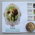 2012 Pigs British Farm Animals 1 Crown Coin Cover - Benham Signed UK PNC