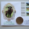 2012 Cattle British Farm Animals 1 Crown Coin Cover - Benham Signed UK PNC