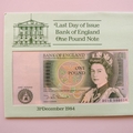 1984 Bank of England One Pound Note Banknote Cover - UK First Day Covers