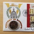 2005 Victory In Europe 60th Anniversary 1 Crown Coin Cover - Benham First Day Cover Signed