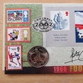 2002 Football Japan Korea World Cup 1 Crown Coin Cover - Benham First Day Cover Signed