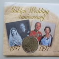 1997 Queen Elizabeth II Golden Wedding Anniversary 5 Pounds Coin Cover - Mercury First Day Cover