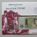 1997 First One Pound Note 200th Anniversary 1 Pound Banknote Coin Cover - First Day Cover