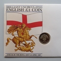 1987 Brilliant Uncirculated English One Pound Coin 1 Pound Coin Cover - First Day Cover Royal Mint