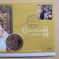 2002 Queen Elizabeth II Golden Jubilee 1 Dollar Coin Cover - Guyana First Day Cover