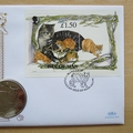 1996 Manx Cats Isle of Man 1 Crown Coin Cover - Benham First Day Cover