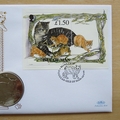 1996 Manx Cats Isle of Man 1 Crown Coin Cover - Benham First Day Cover