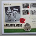 2014 A Soldier's Story First World War Centenary Silver 5 Pounds Coin Cover - Westminster FDC Cover