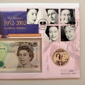 2002 The Queen's Golden Jubilee Silver 5 Pounds Banknote Coin Cover - First Day Covers