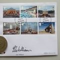 2014 Seaside Architecture 1 Crown Coin Cover - Benham Signed UK PNC First Day Covers
