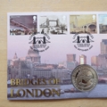 2002 Bridges of London 25 ECU Coin Cover - Benham First Day Cover Signed